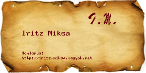 Iritz Miksa névjegykártya